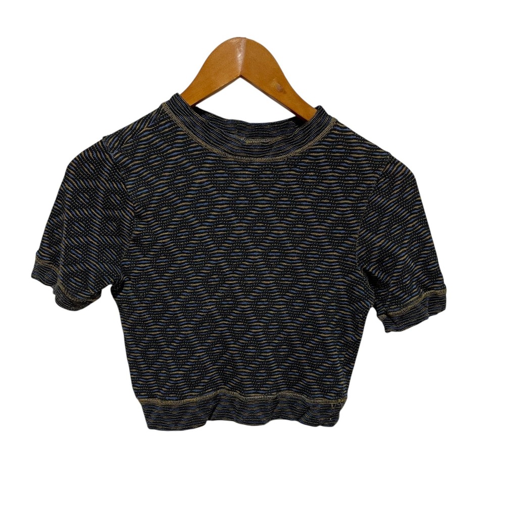 Free People Cropped Short Sleeve Womens Medium Geometric Argyle‎ Print Boho